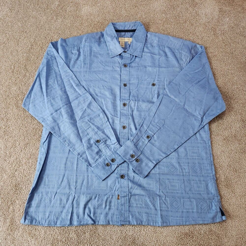 Territory Ahead Dress Shirt Men XL Blue Textured Cotton Long Sleeve Button Up